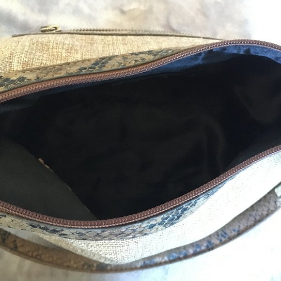 London Fog tan beige tweed-like linen shoulder bag - perfect for spring! - Picture 6 of 14